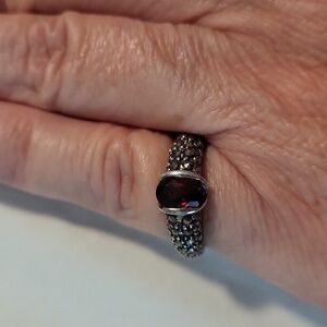 Judith Jack Garnet Marcasite Sterling Silver Ring Size 5 1/2